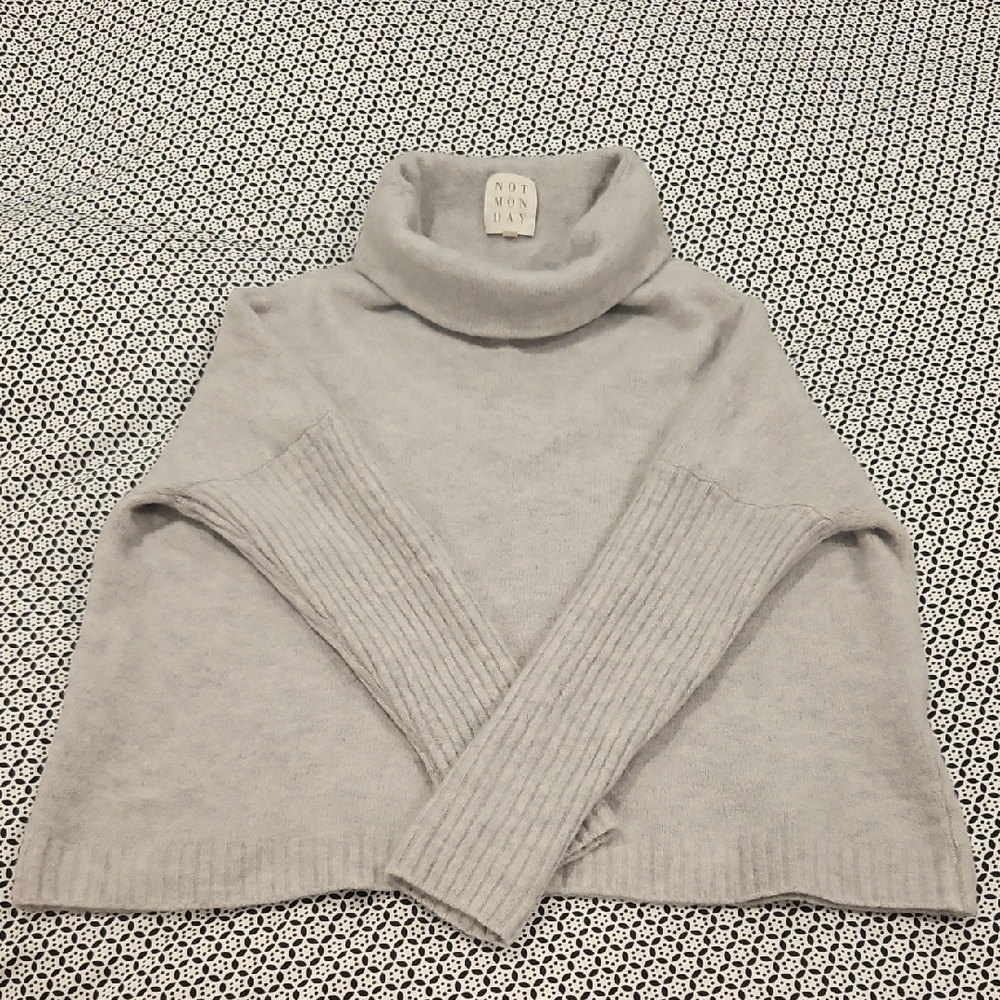 Not Monday Soft Gray Funnel Sweater, Size S